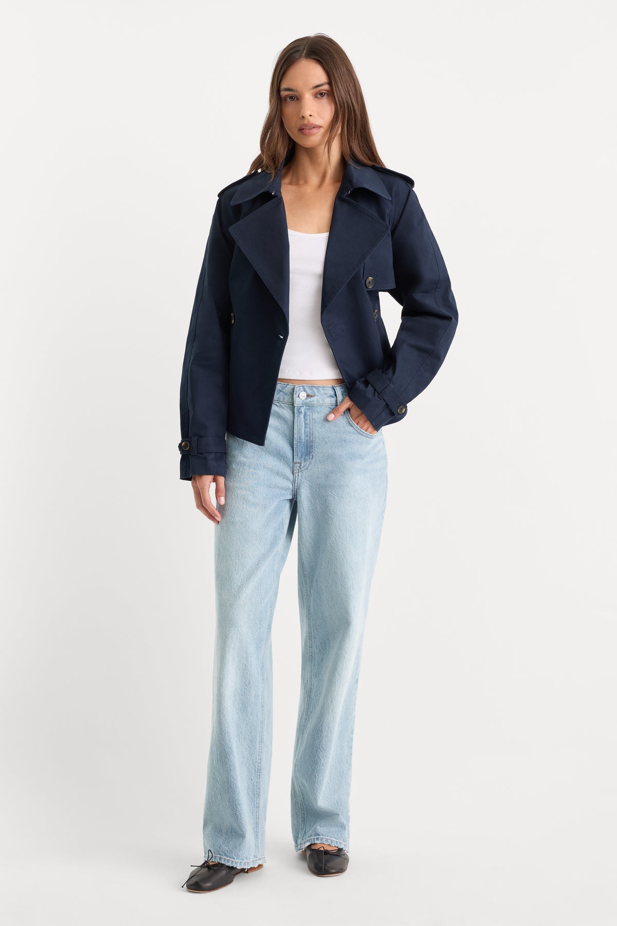 THE CROPPED TRENCH JACKET | NEW NAVY002