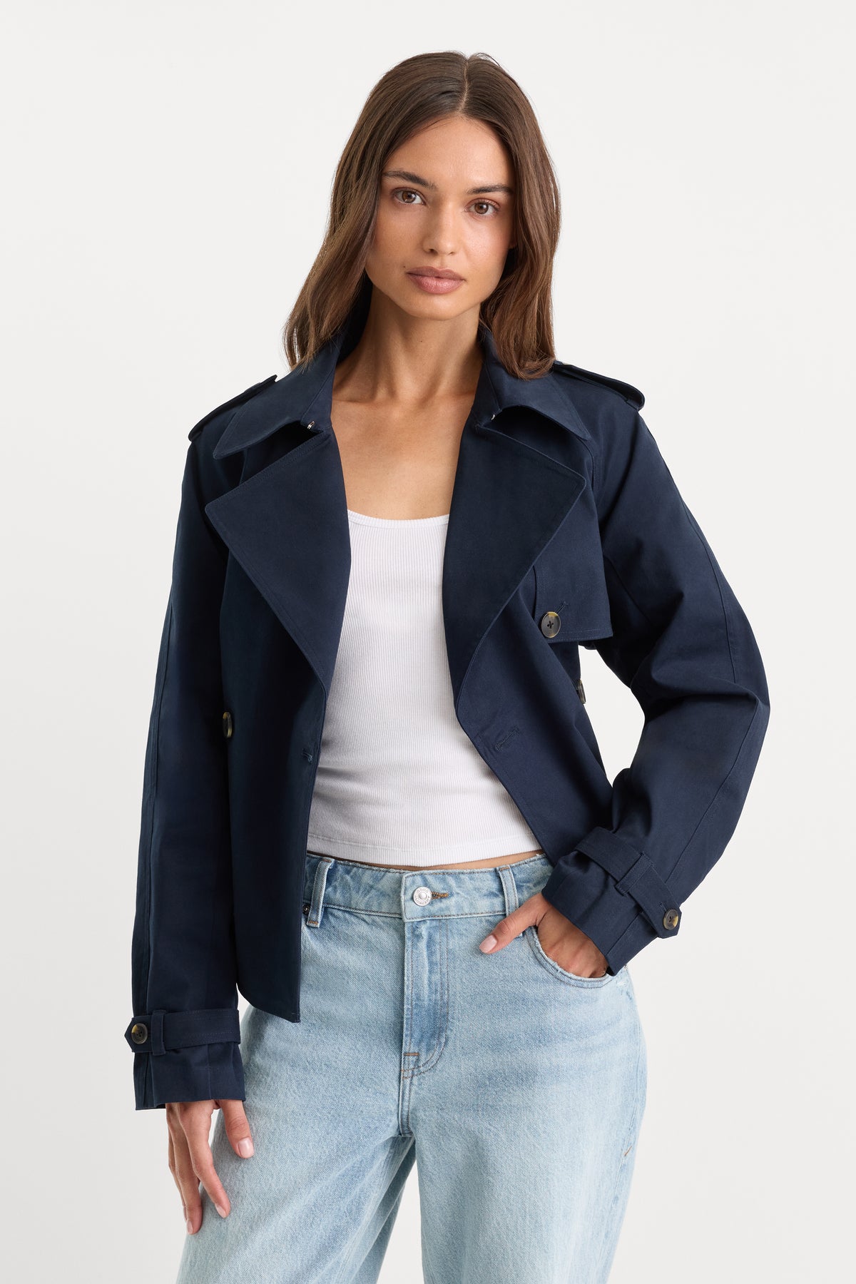 THE CROPPED TRENCH JACKET | NEW NAVY002