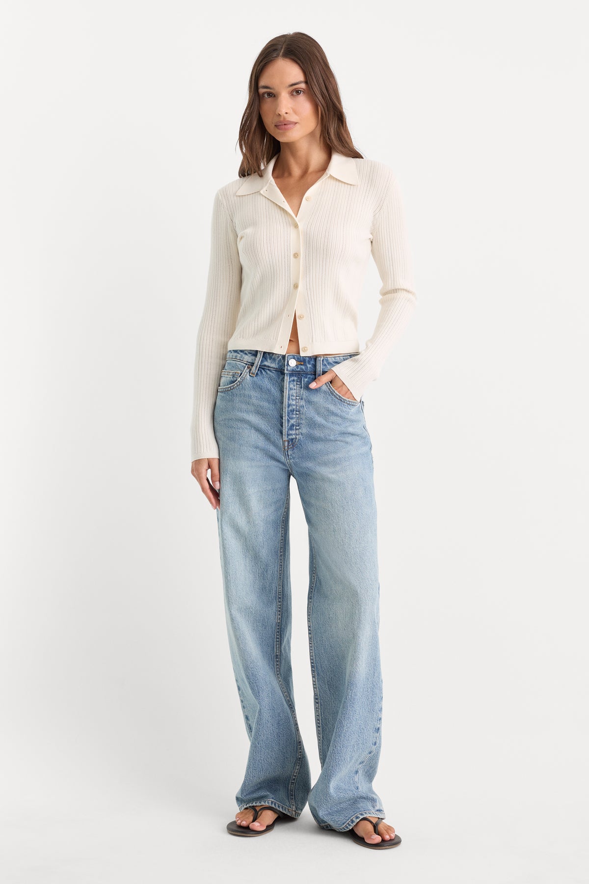 THE LADDER RIB CARDIGAN | CHALK