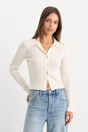 THE LADDER RIB CARDIGAN | CHALK