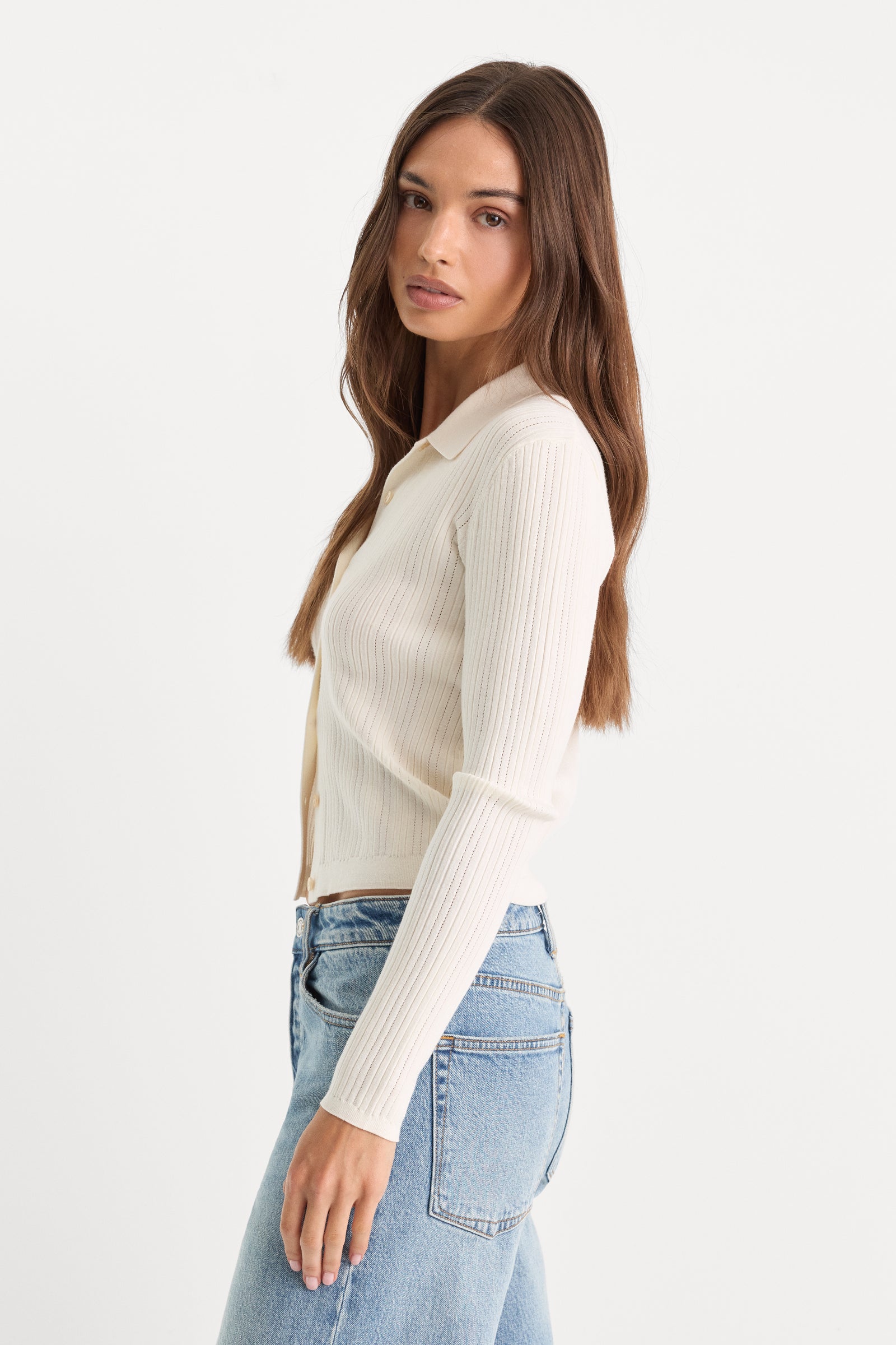 THE LADDER RIB CARDIGAN | CHALK