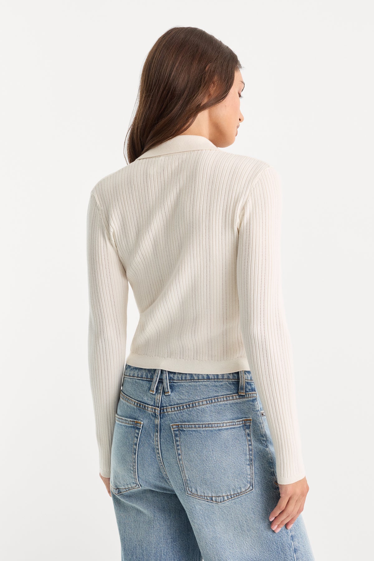 THE LADDER RIB CARDIGAN | CHALK-5 | GOOD AMERICAN | MODEL_A