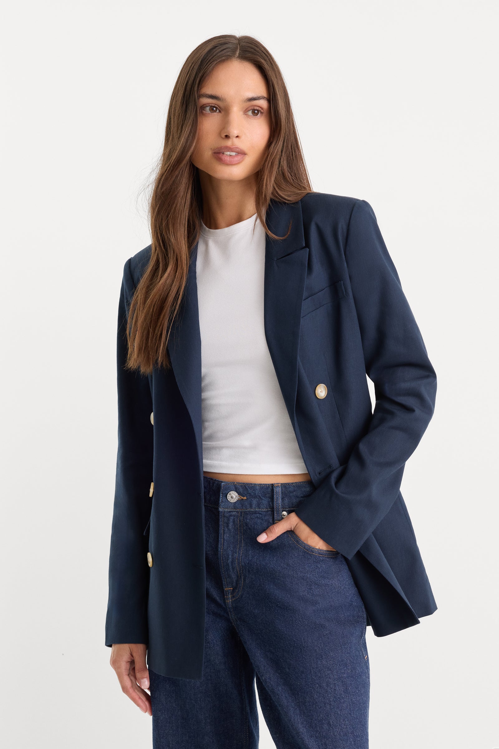 DRAPEY DOUBLE BREASTED BLAZER | HORIZON INK