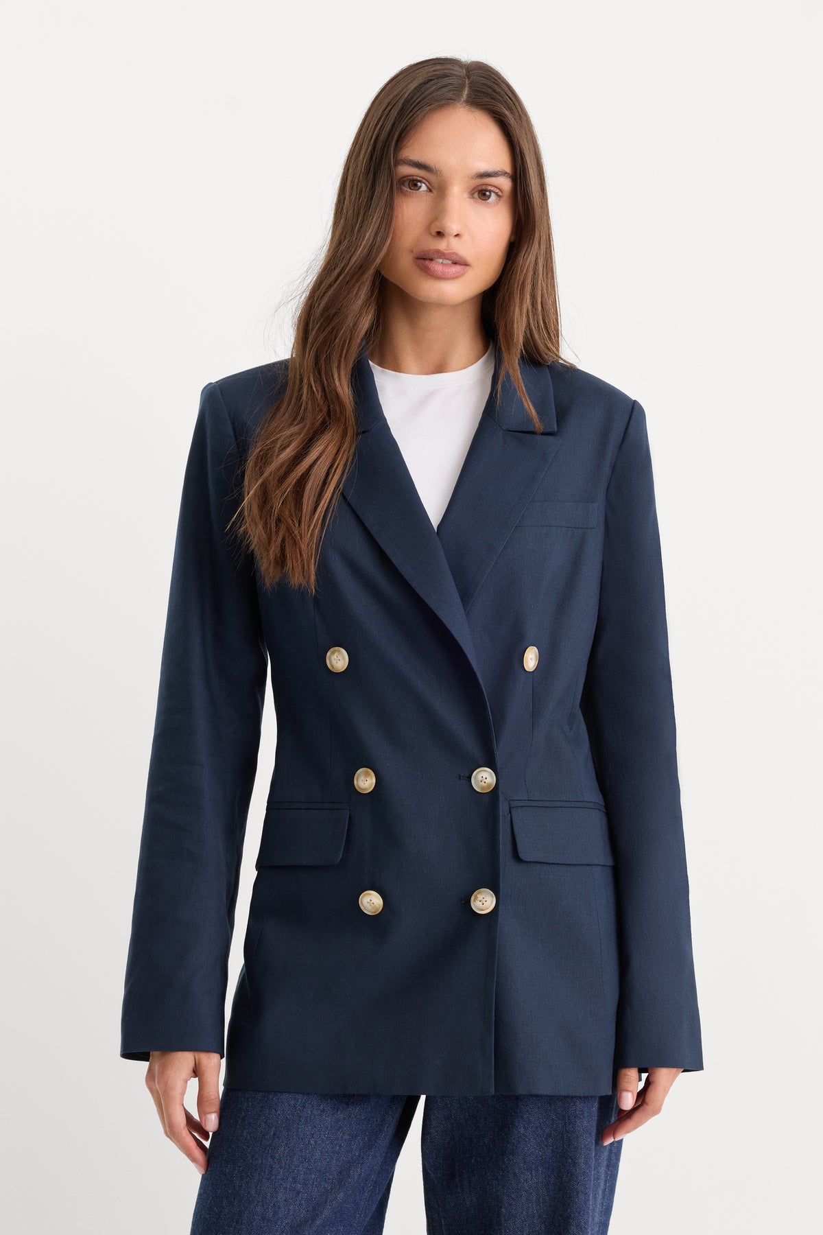 DRAPEY DOUBLE BREASTED BLAZER | HORIZON INK