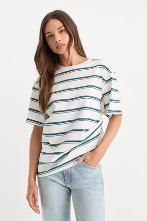 THE OVERSIZED TEE | HARBOR STRIPE CLOUD WHITE