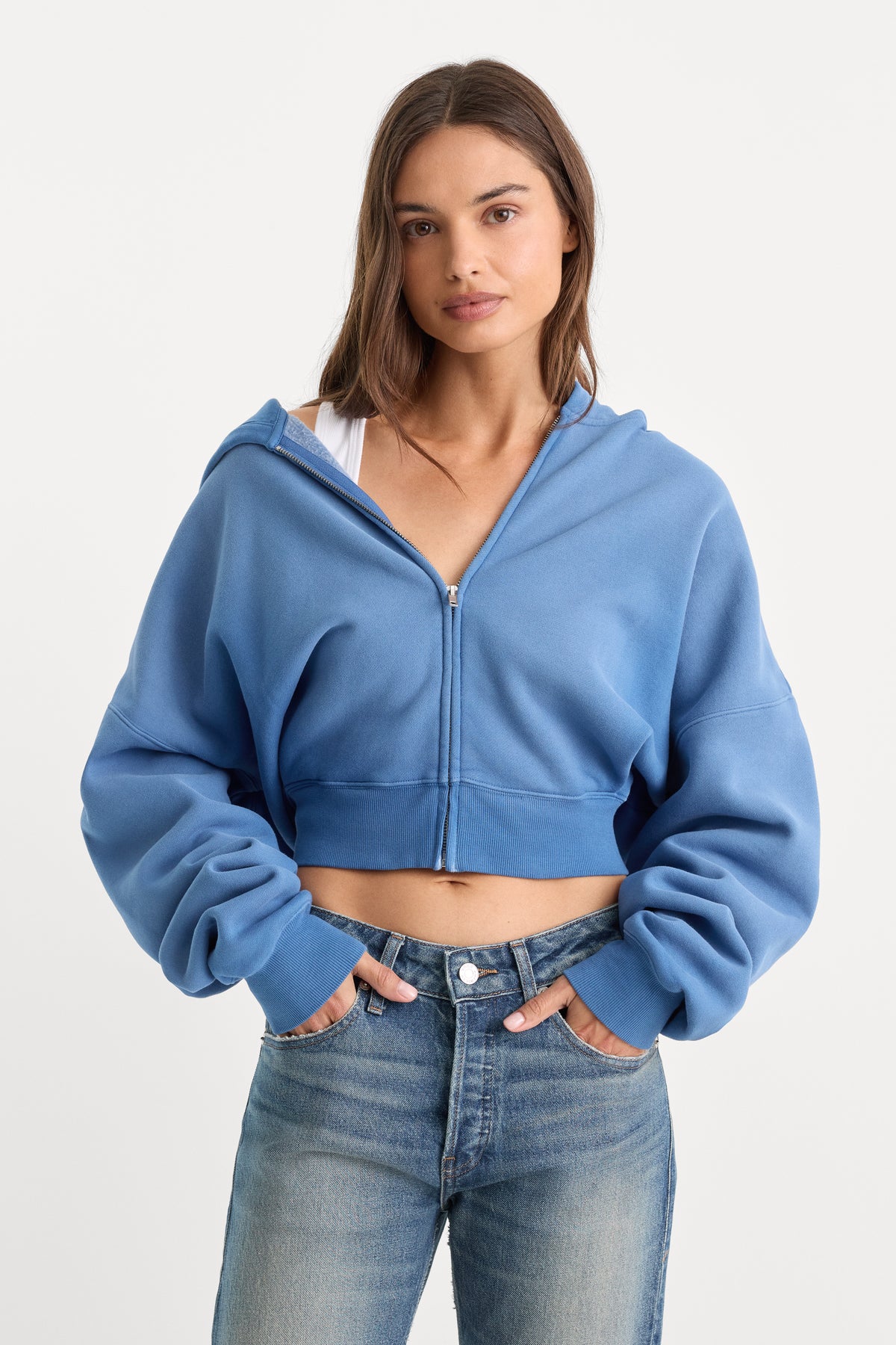 THE ZIP UP SWEATSHIRT | BLUE DRIFT-1 | GOOD AMERICAN | MODEL_A