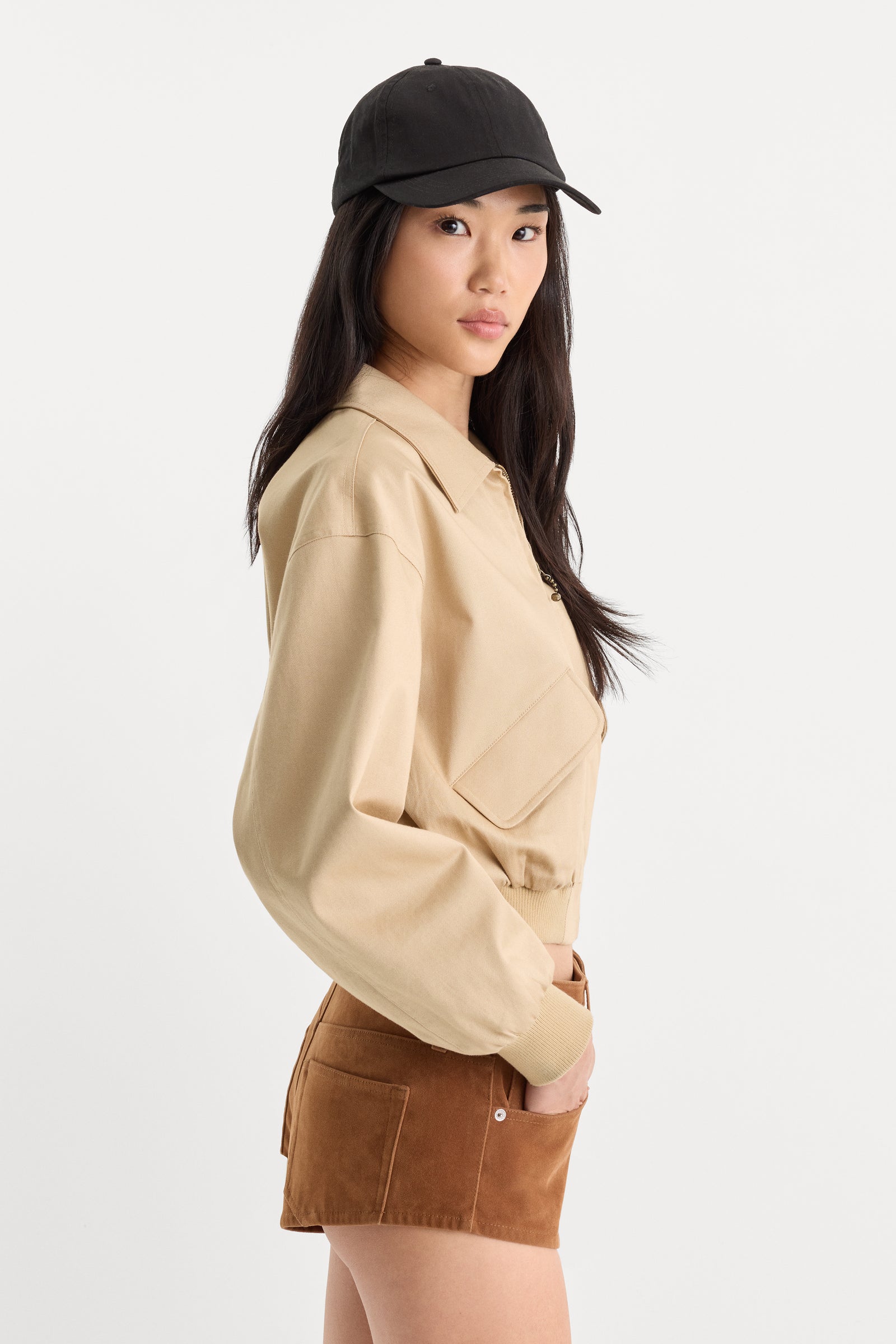 THE TWILL CROPPED BOMBER JACKET | DUNE MIST