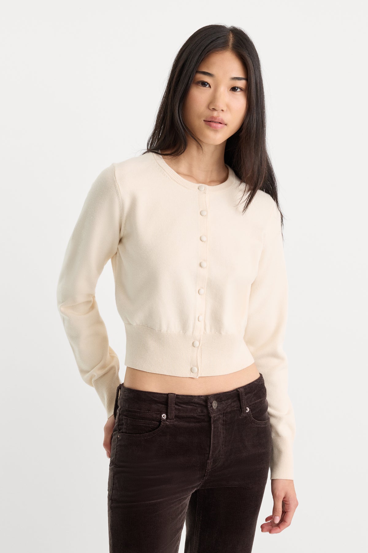 THE FINE KNIT CARDIGAN | PEARL-1 | GOOD AMERICAN | MODEL_A