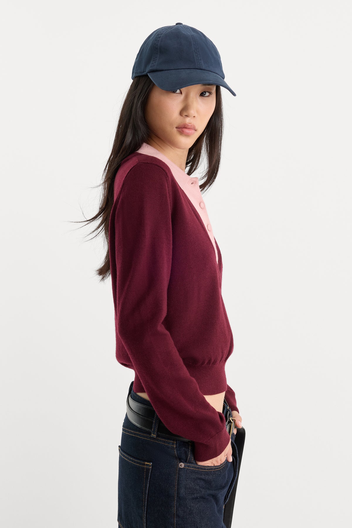 THE TWO IN ONE SWEATER | BERRY NOIR WITH BLUSH-2 | GOOD AMERICAN | MODEL_A