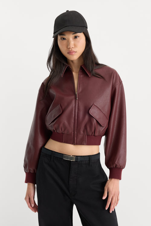 THE BETTER THAN LEATHER CROPPED BOMBER | BERRY NOIR