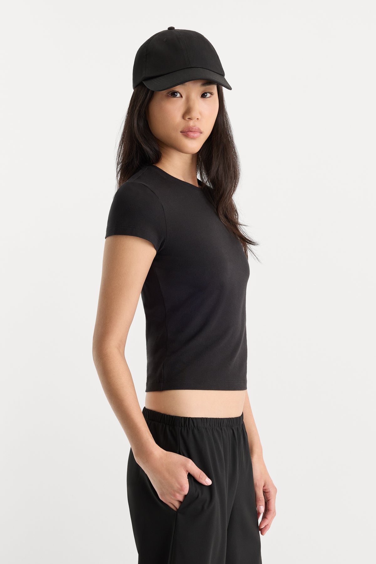 THE CAP SLEEVE TEE | BLACK001-2 | GOOD AMERICAN | MODEL_A