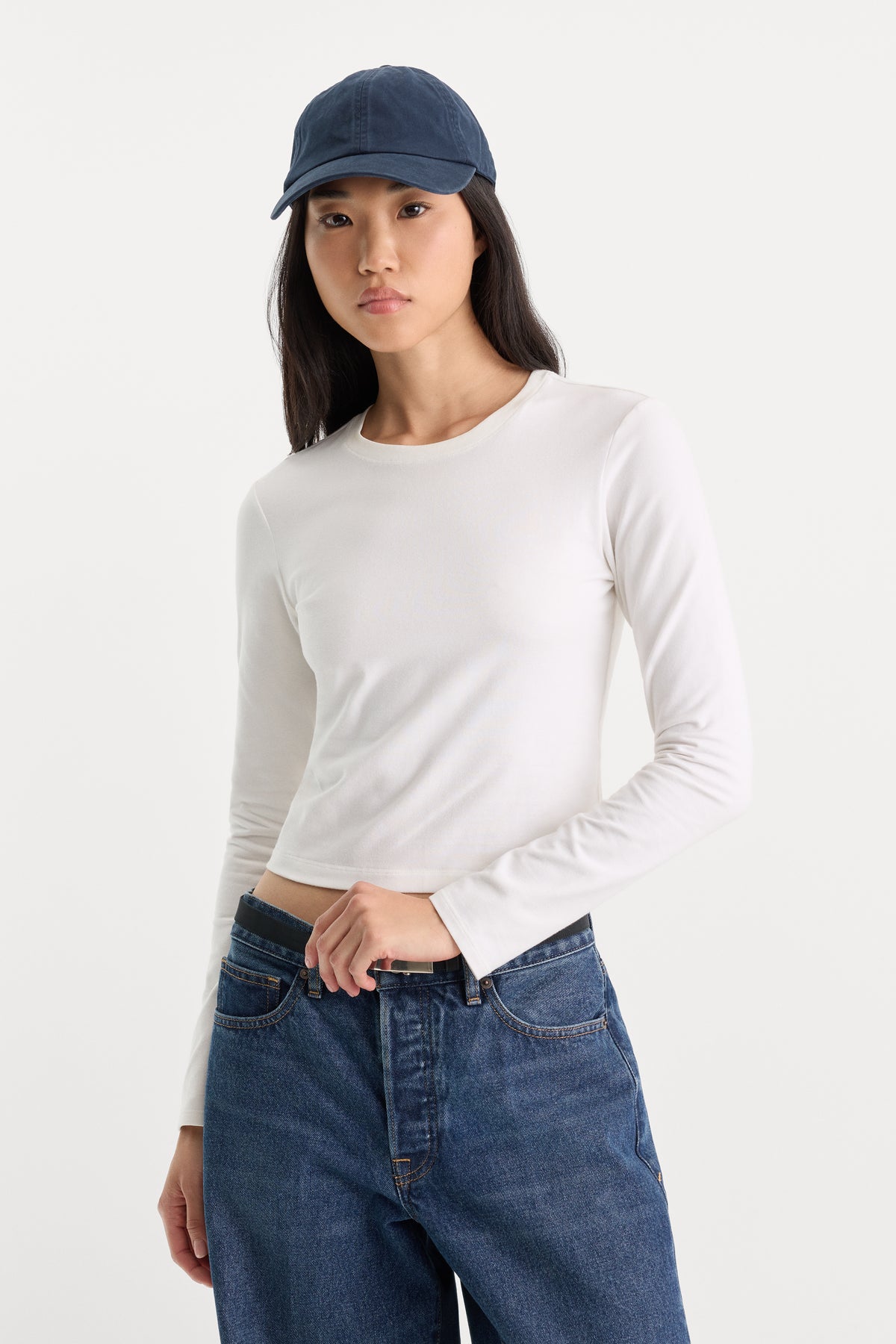 THE LONG SLEEVE BABY TEE | WHITE-1 | GOOD AMERICAN | MODEL_A