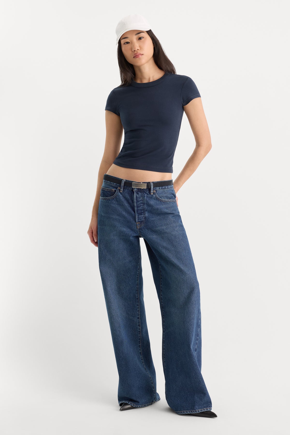 THE CAP SLEEVE TEE | NEW NAVY-3 | GOOD AMERICAN | MODEL_A