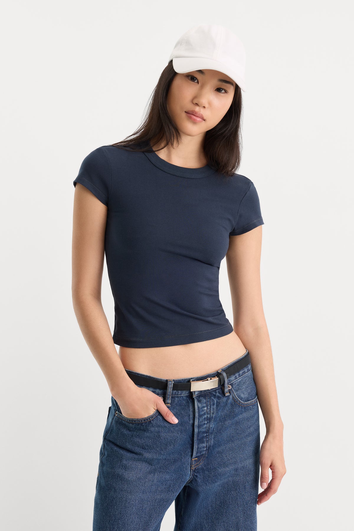 THE CAP SLEEVE TEE | NEW NAVY-1 | GOOD AMERICAN | MODEL_A