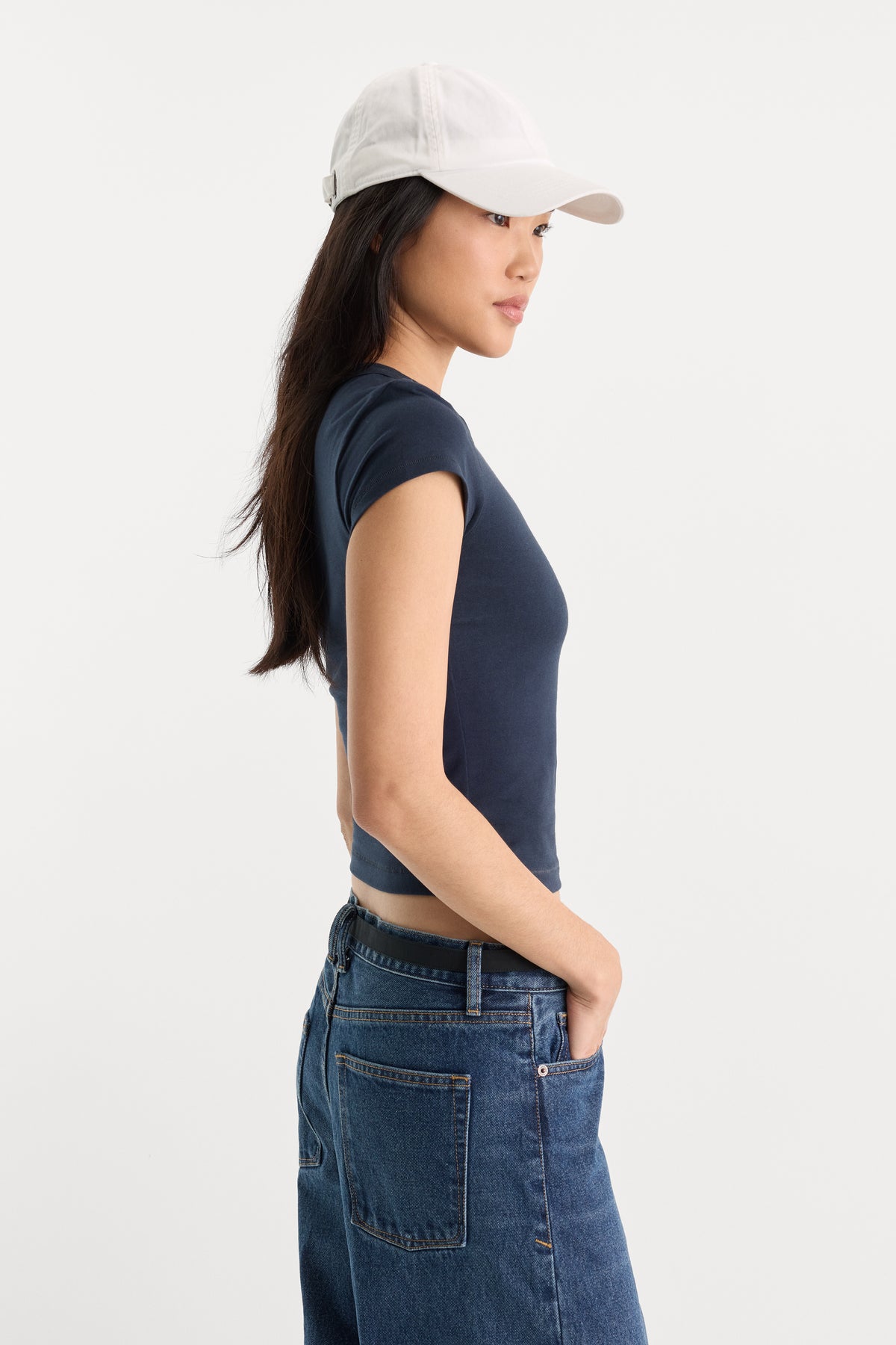 THE CAP SLEEVE TEE | NEW NAVY-2 | GOOD AMERICAN | MODEL_A