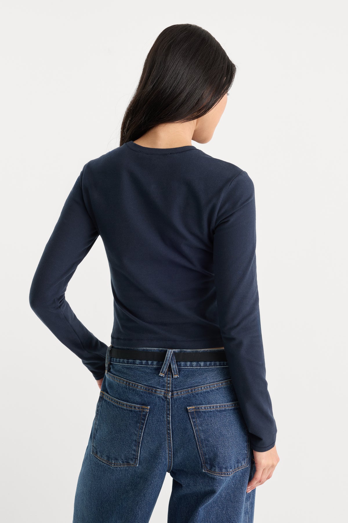 THE LONG SLEEVE BABY TEE | NEW NAVY-4 | GOOD AMERICAN | MODEL_A