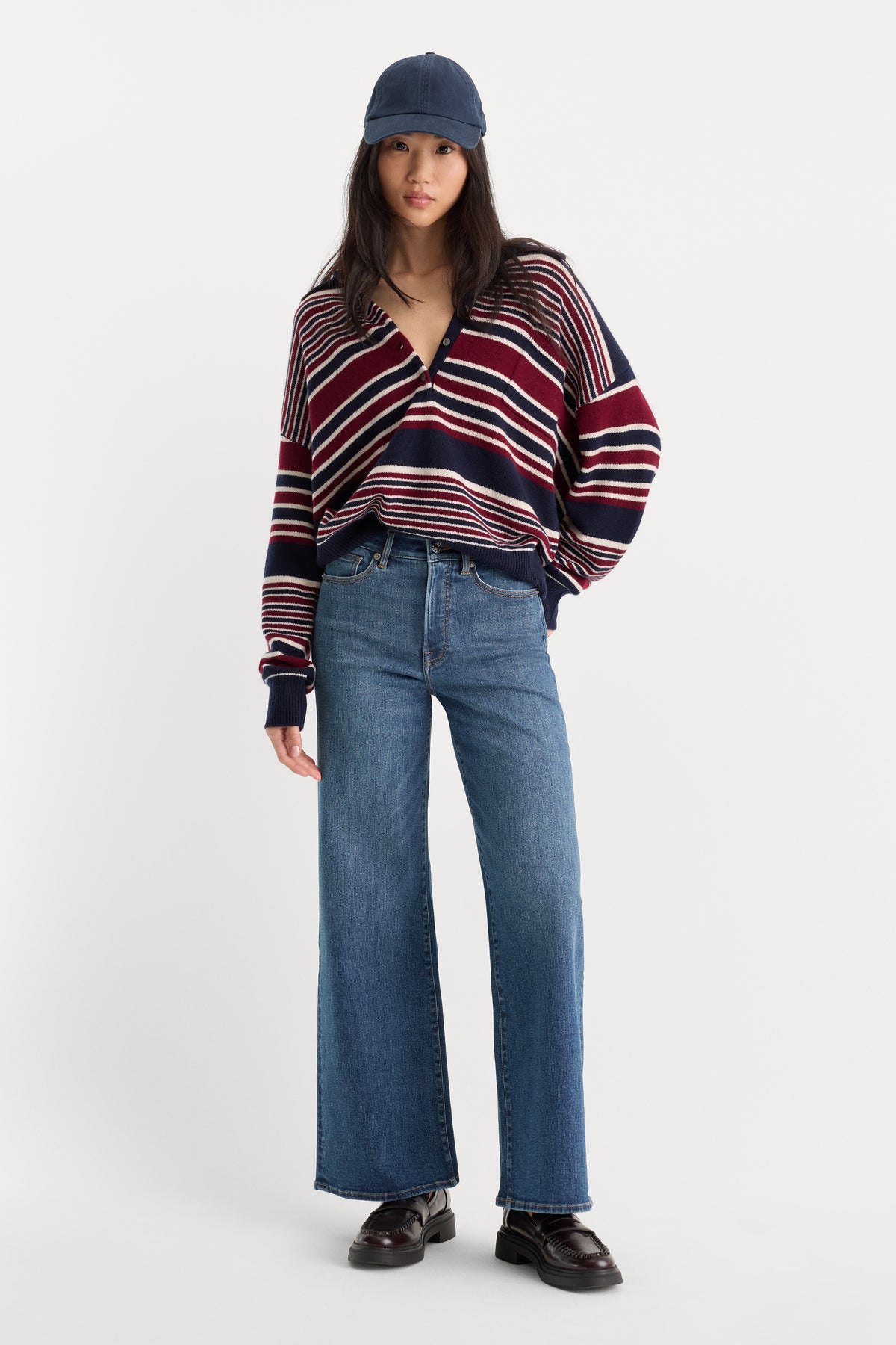 THE OVERSIZED RUGBY SWEATER | MULTI STRIPE-5 | GOOD AMERICAN | MODEL_A