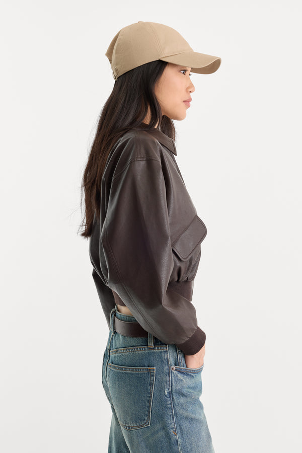 THE BETTER THAN LEATHER BOMBER JACKET | ESPRESSO-2 | GOOD AMERICAN | MODEL