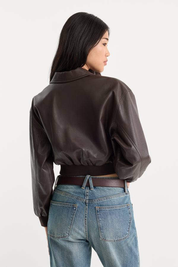 THE BETTER THAN LEATHER BOMBER JACKET | ESPRESSO-4 | GOOD AMERICAN | MODEL