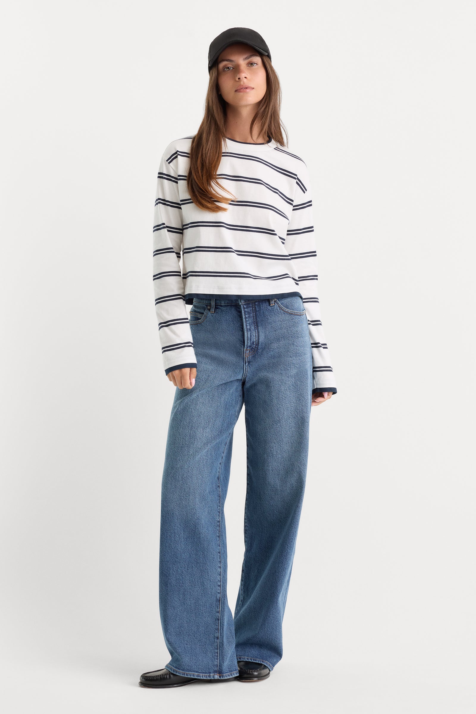 THE LONG SLEEVE LAYERED TEE | NAVY DOUBLE STRIPE