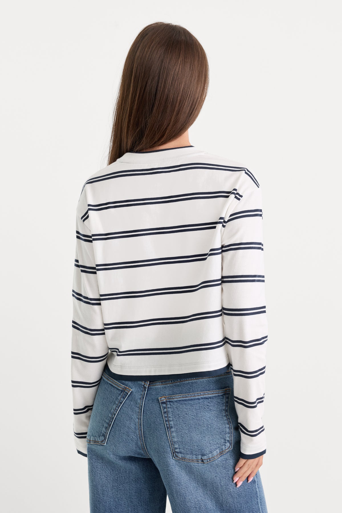 THE LONG SLEEVE LAYERED TEE | NAVY DOUBLE STRIPE-4 | GOOD AMERICAN | MODEL_A
