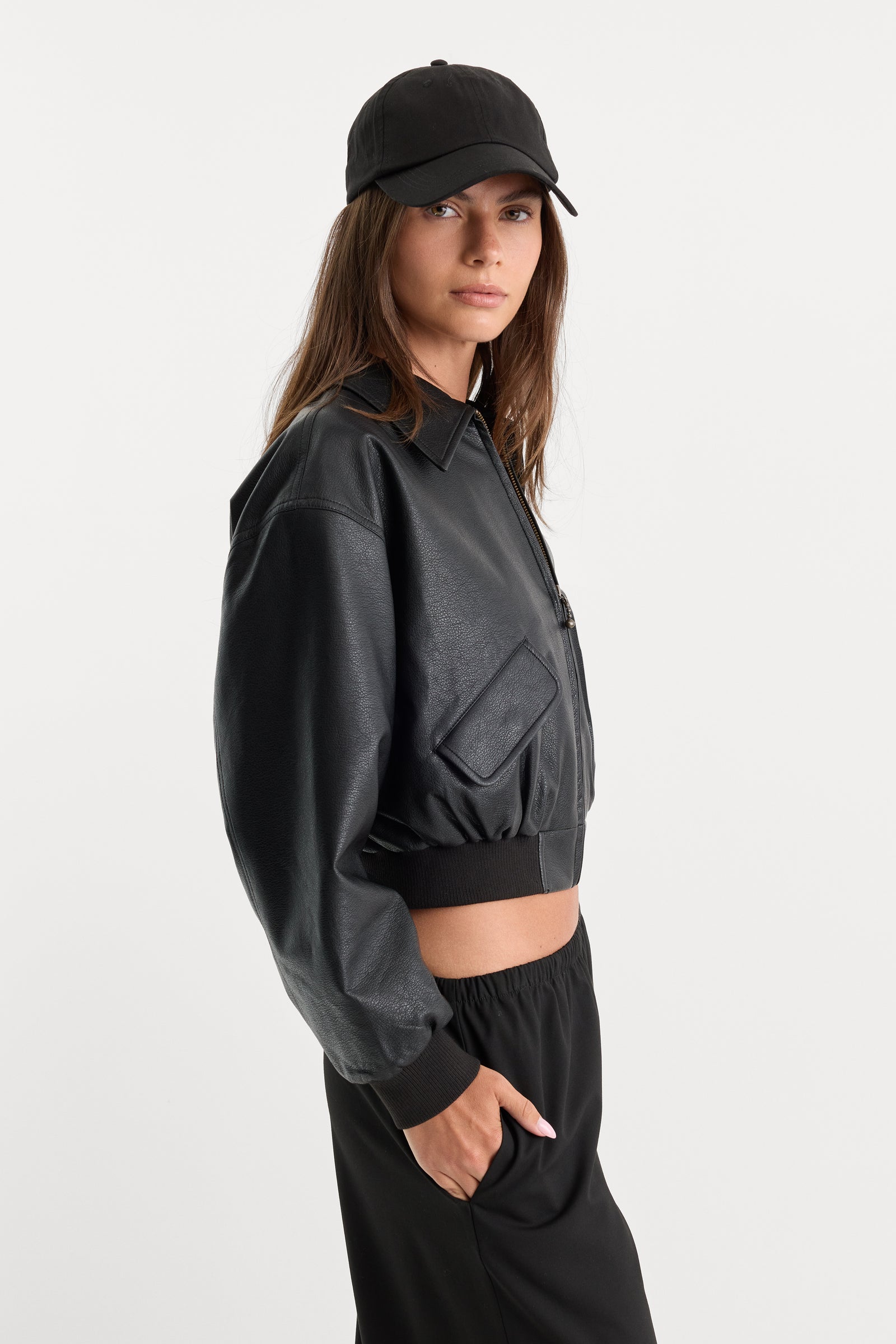 THE BETTER THAN LEATHER BOMBER JACKET | BLACK001