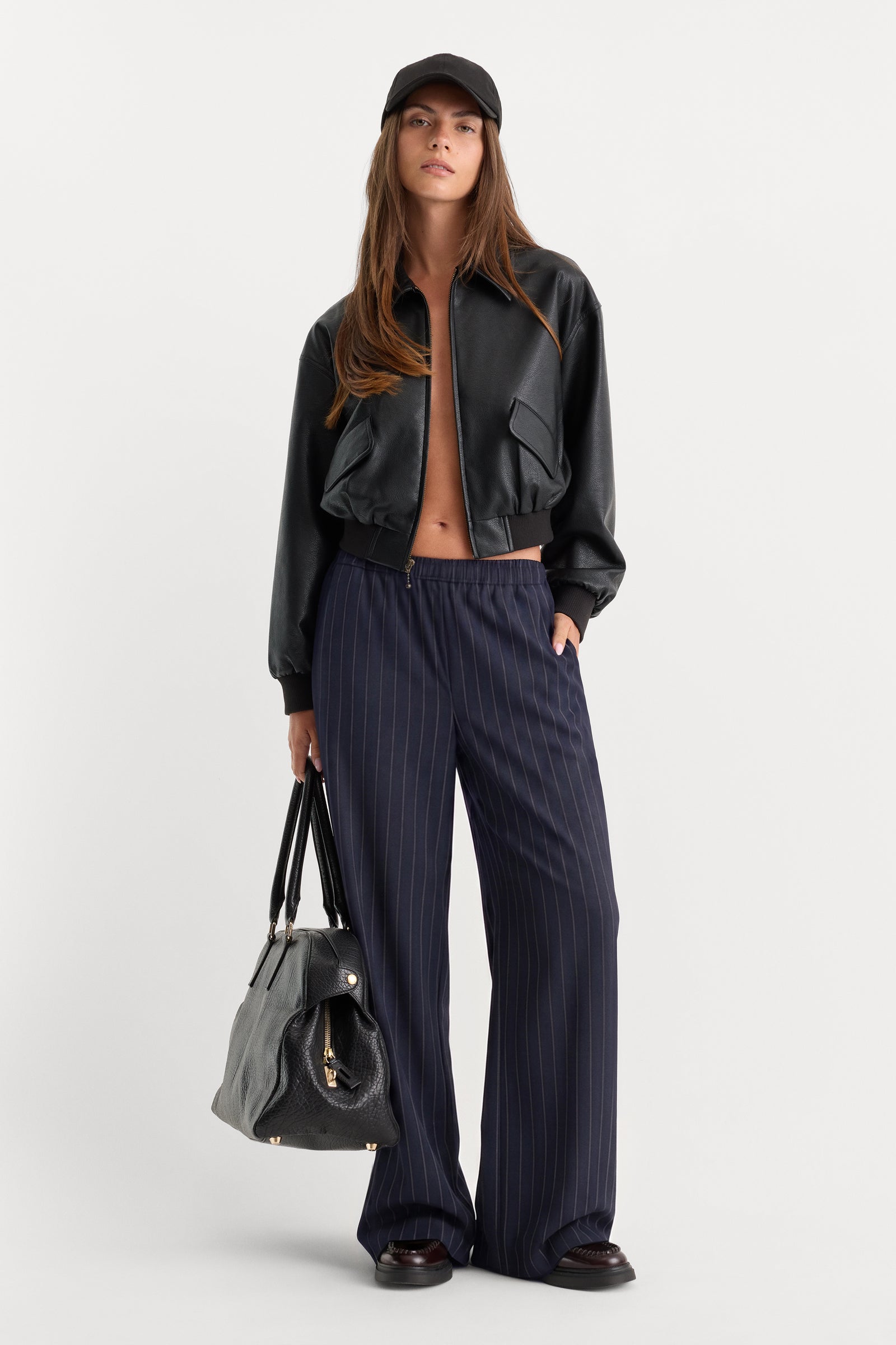 THE PULL ON TROUSER | NAVY PINSTRIPE