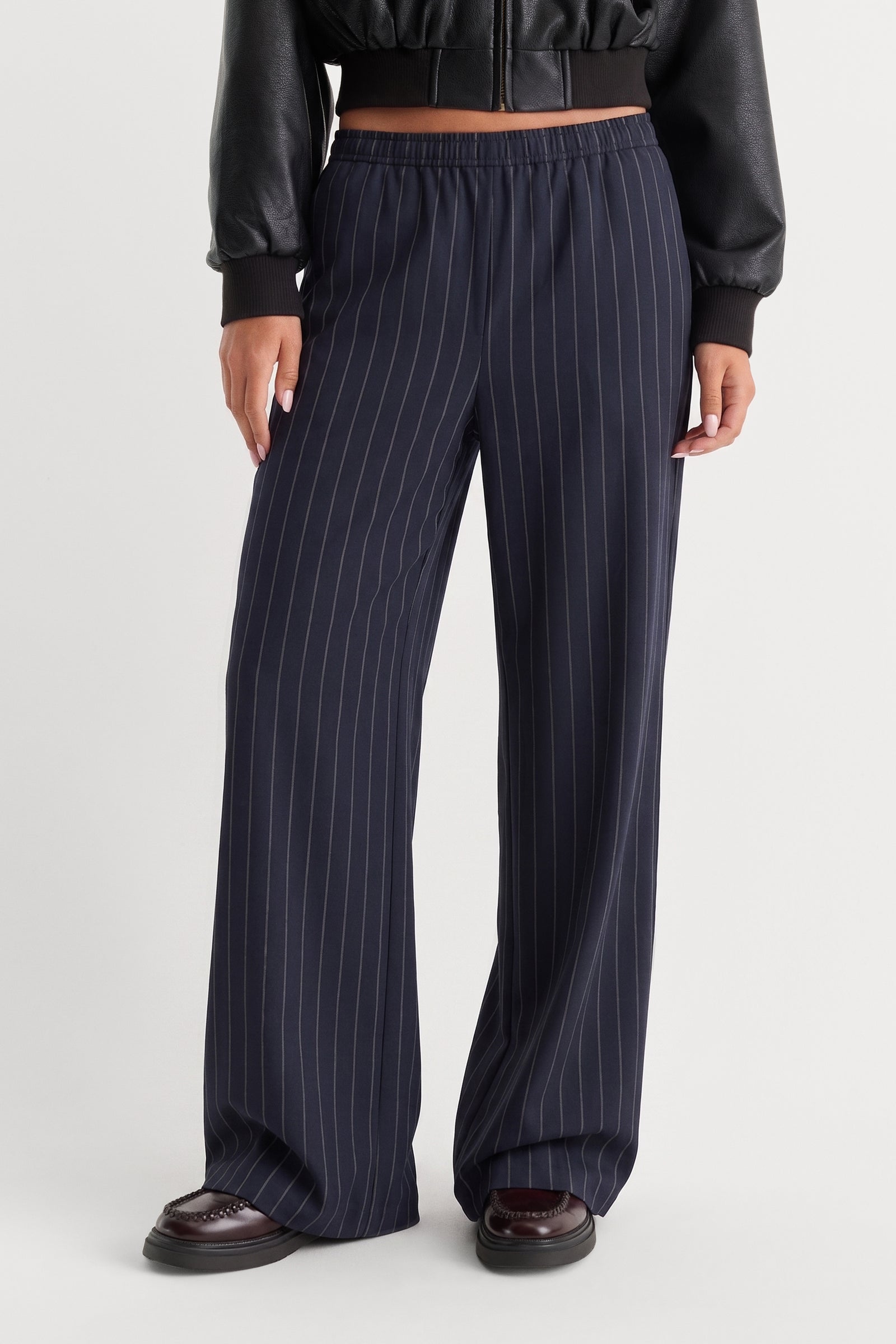 THE PULL ON TROUSER | NAVY PINSTRIPE