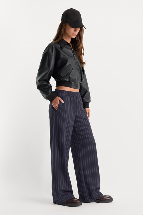 THE PULL ON TROUSER | NAVY PINSTRIPE