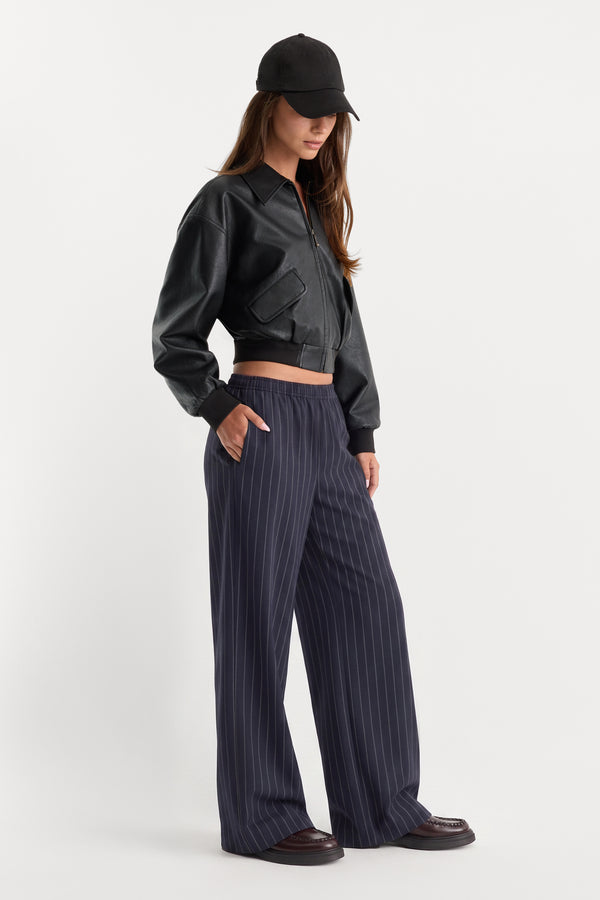 THE PULL ON TROUSER | NAVY PINSTRIPE