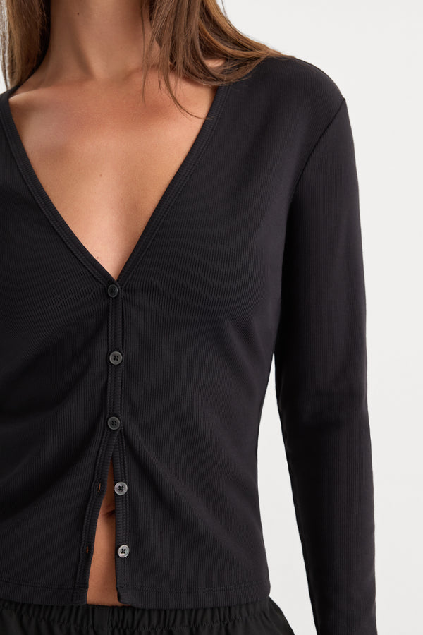 THE RIB V NECK CARDIGAN | BLACK
