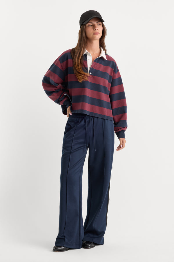 THE CROPPED RUGBY POLO | NAVY BERRY NOIR BLOCK STRIPE