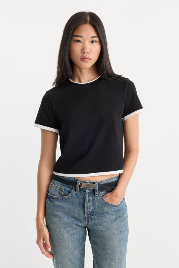 THE LAYERED TEE | BLACK-1 | GOOD AMERICAN | MODEL