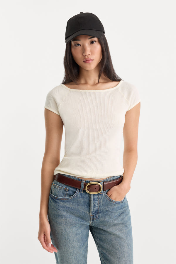 THE VARIEGATED RIB TOP | CHALK