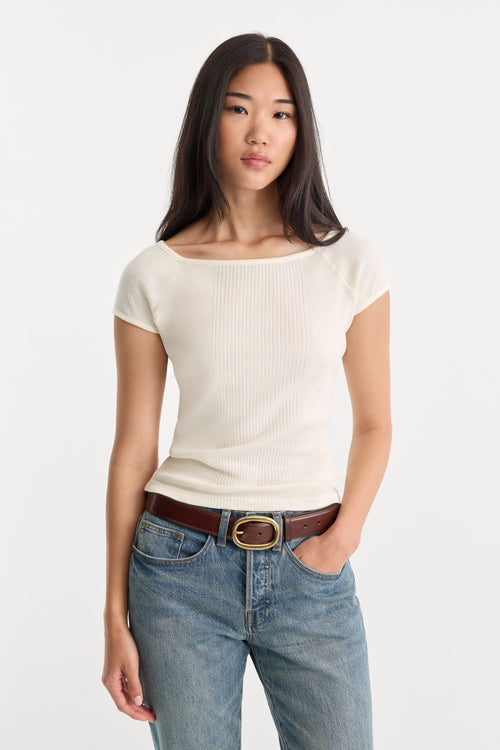 THE VARIEGATED RIB TOP | CHALK