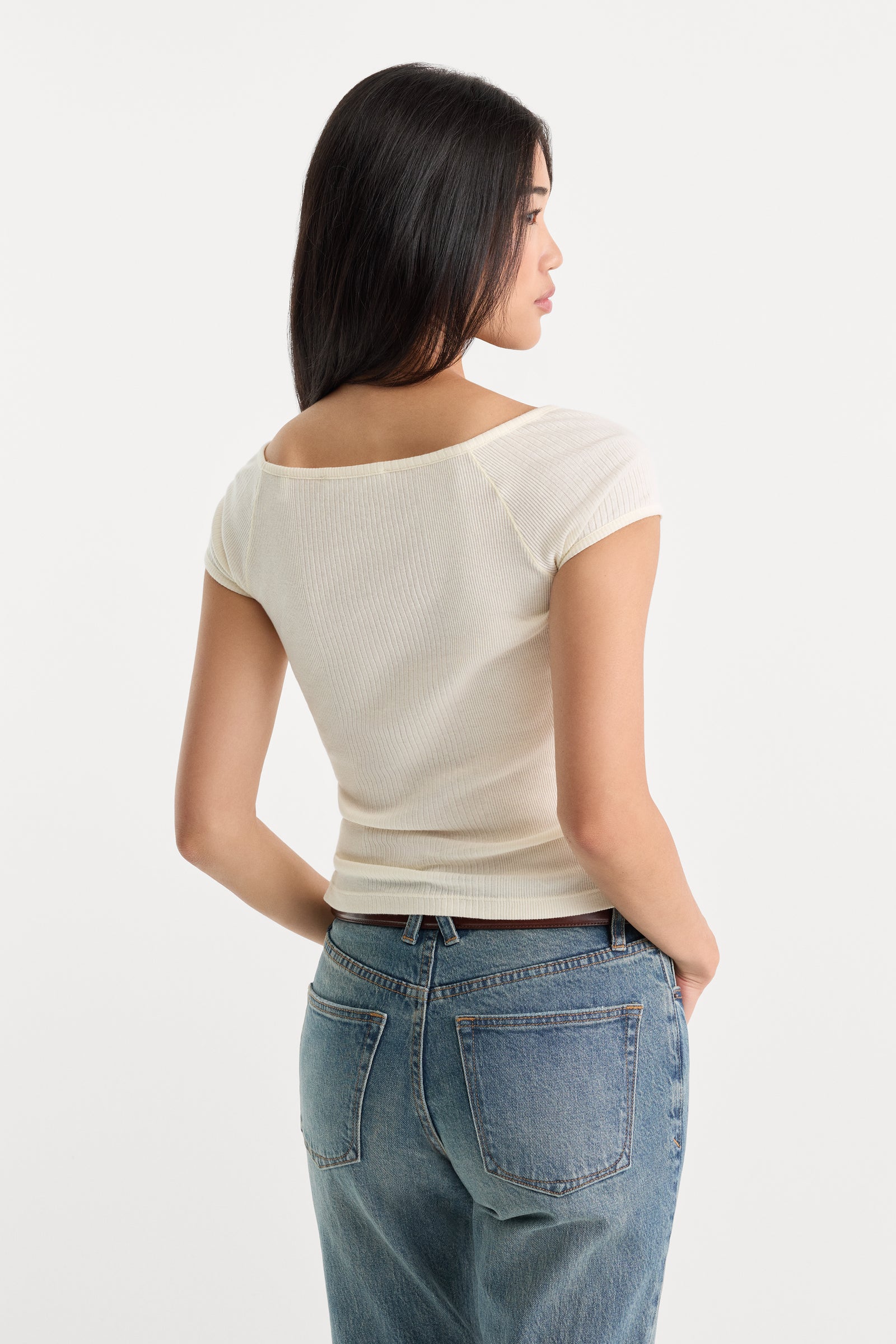 THE VARIEGATED RIB TOP | CHALK