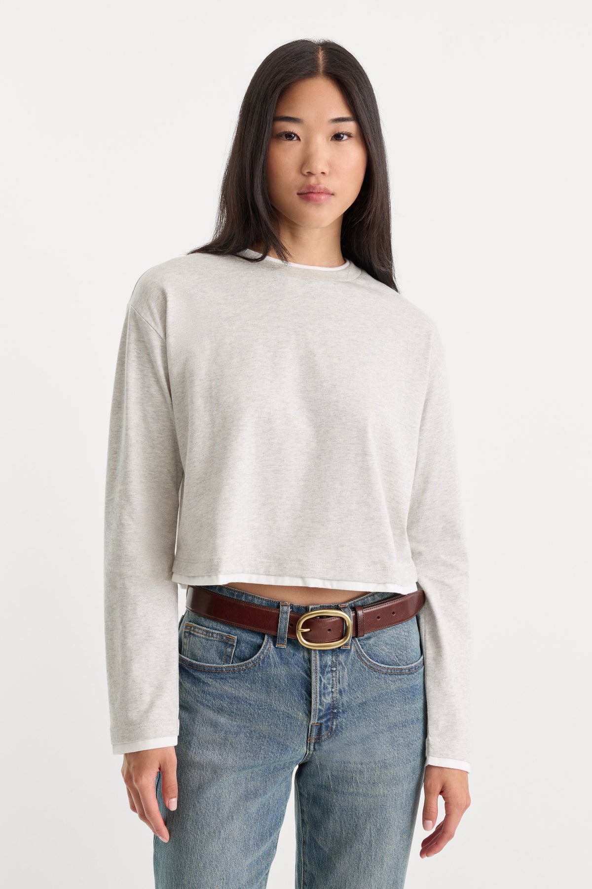 THE LONG SLEEVE LAYERED TEE | VINTAGE GREY-1 | GOOD AMERICAN | MODEL