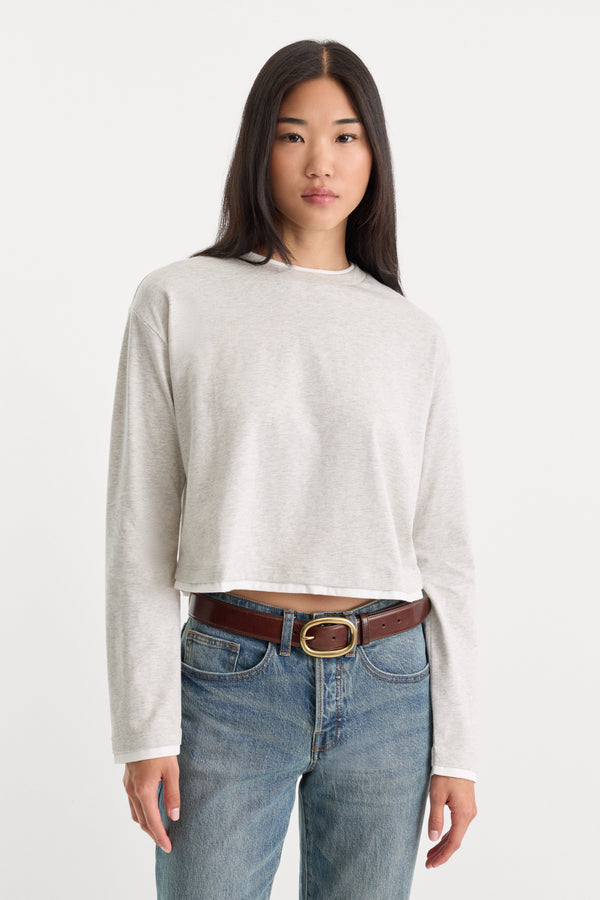 THE LONG SLEEVE LAYERED TEE | VINTAGE GREY-1 | GOOD AMERICAN | MODEL