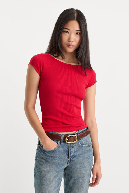 THE VARIEGATED RIB TOP | CRIMSON ROSE