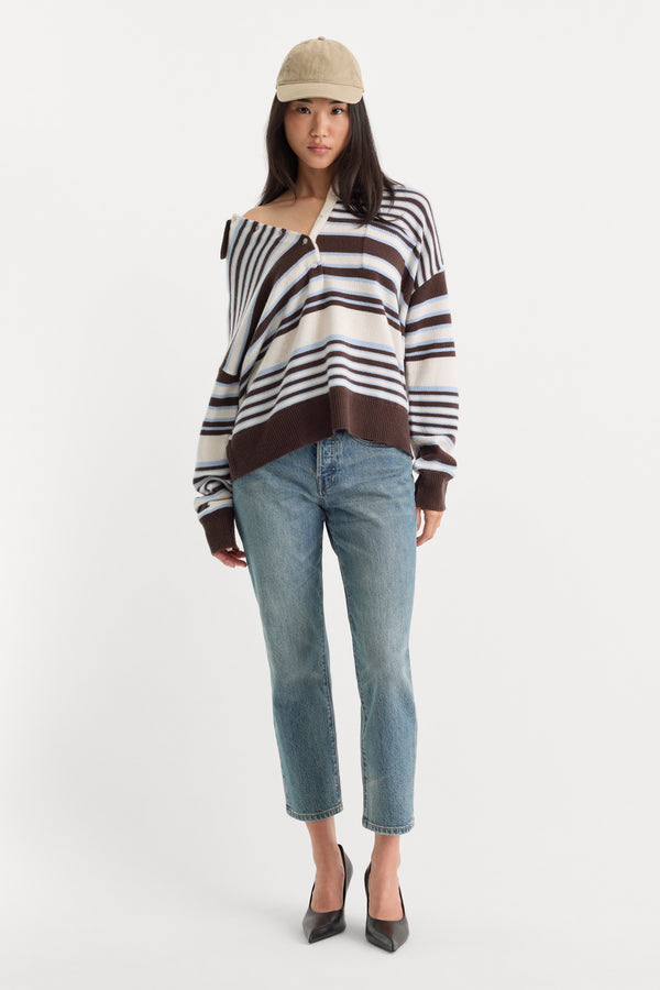 THE OVERSIZED RUGBY SWEATER | MOCHA STRIPE