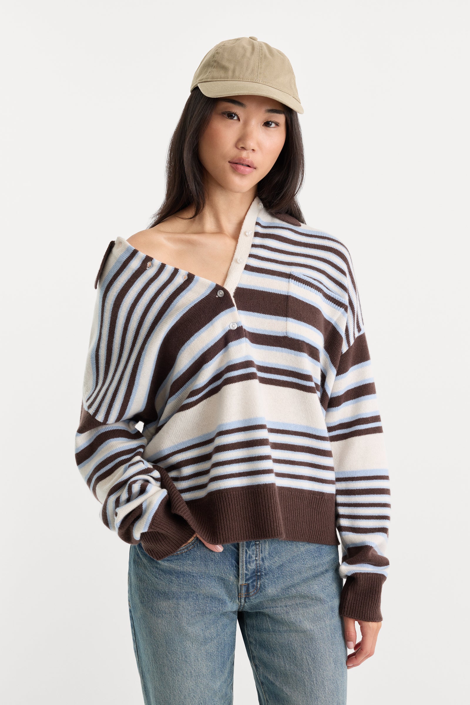 THE OVERSIZED RUGBY SWEATER | MOCHA STRIPE