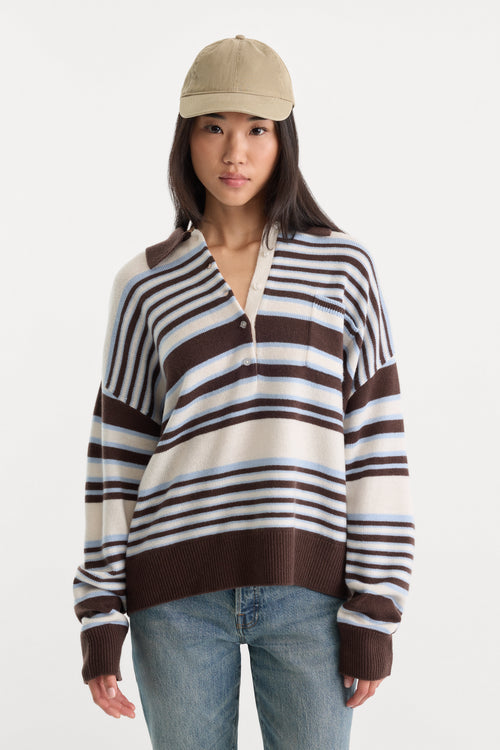 THE OVERSIZED RUGBY SWEATER | MOCHA STRIPE