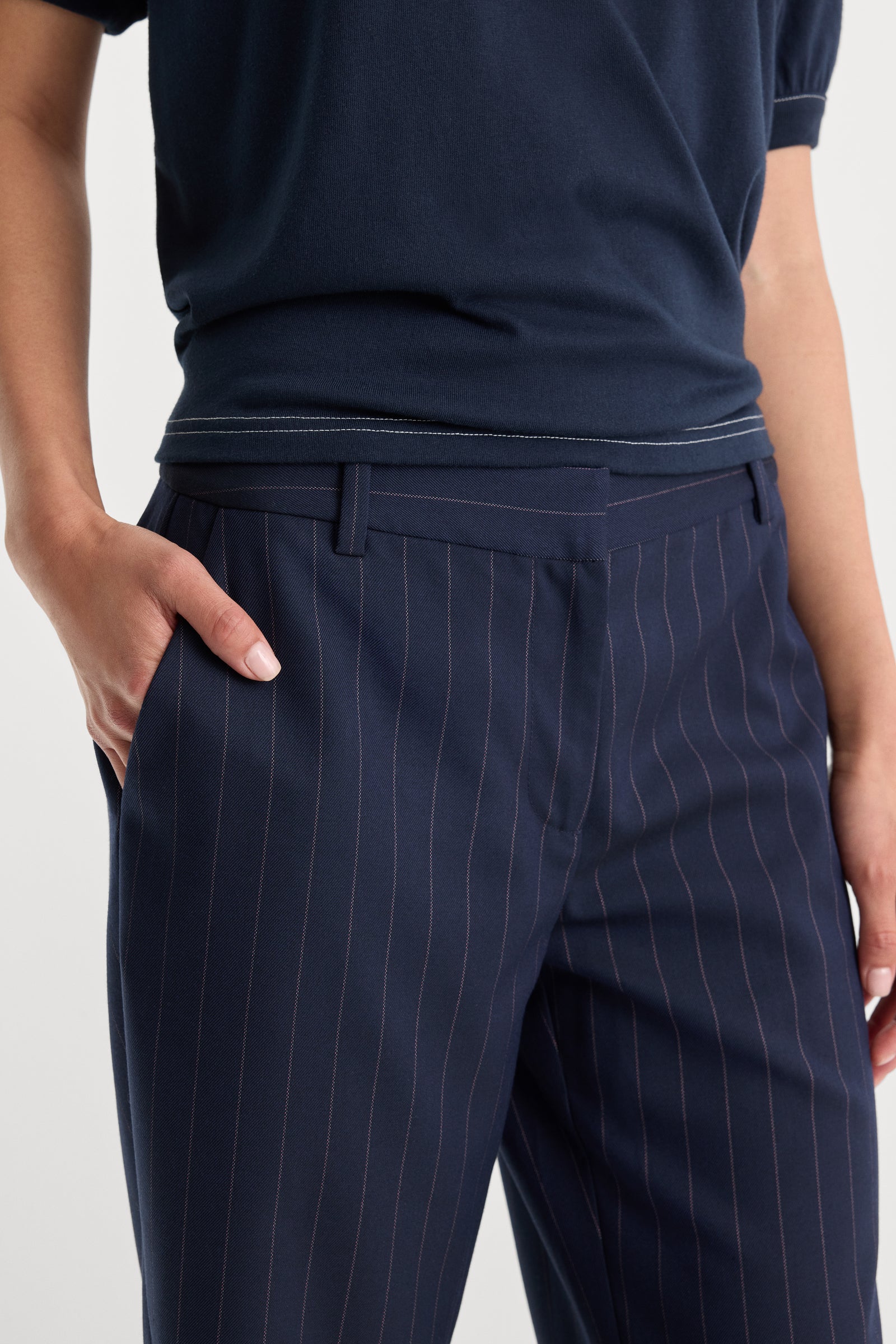 THE LOW RISE STRAIGHT LEG TROUSER | NAVY PINSTRIPE