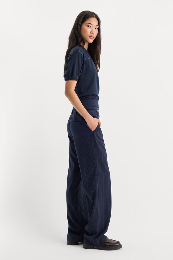 THE LOW RISE STRAIGHT LEG TROUSER | NAVY PINSTRIPE