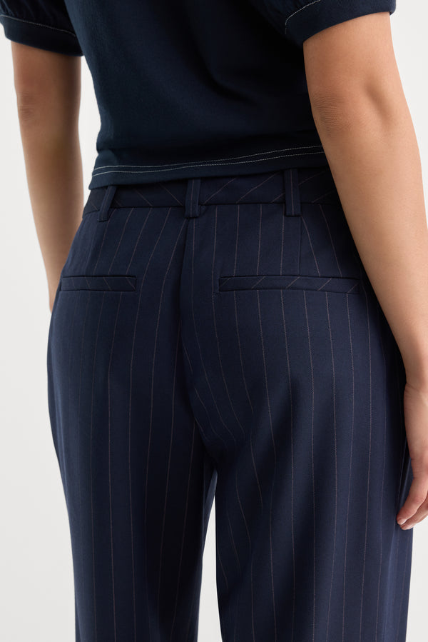 THE LOW RISE STRAIGHT LEG TROUSER | NAVY PINSTRIPE