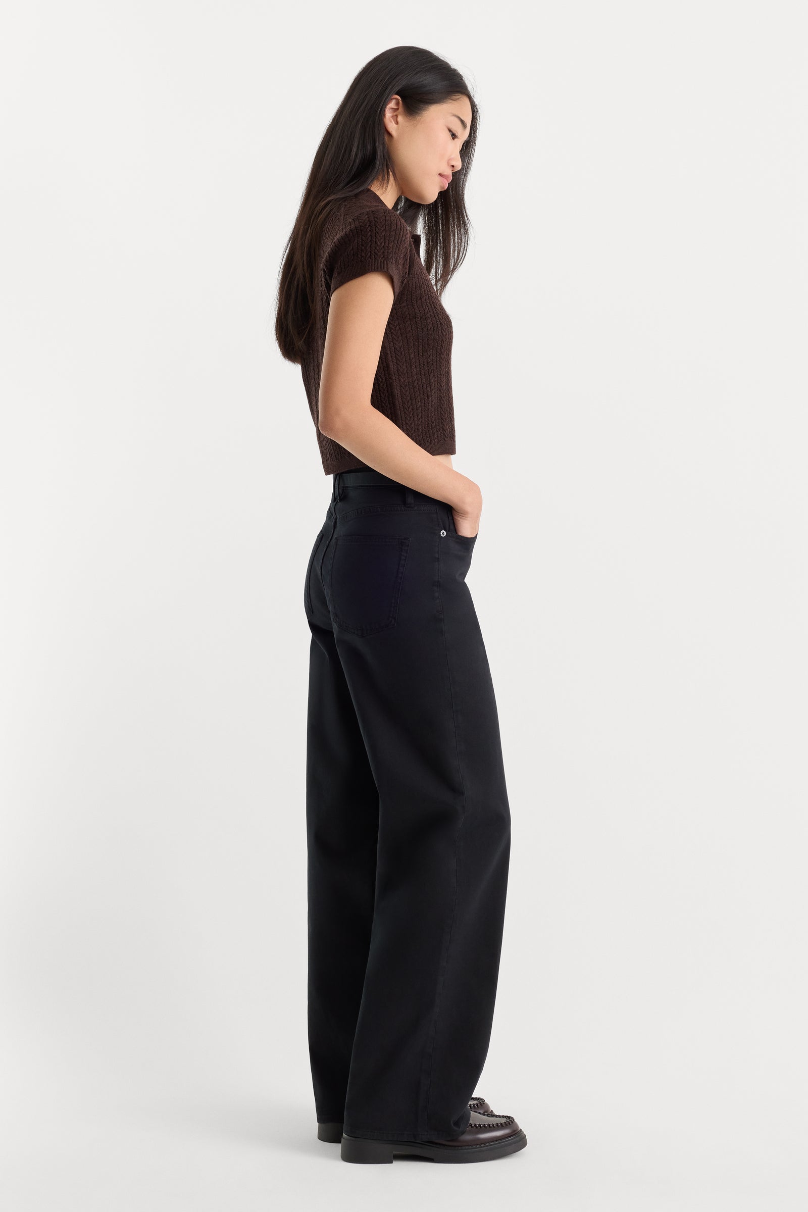 TWILL VINTAGE WIDE | BLACK001-3 | GOOD AMERICAN | MODEL