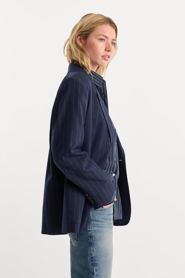 THE OVERSIZED BLAZER | NAVY PINSTRIPE