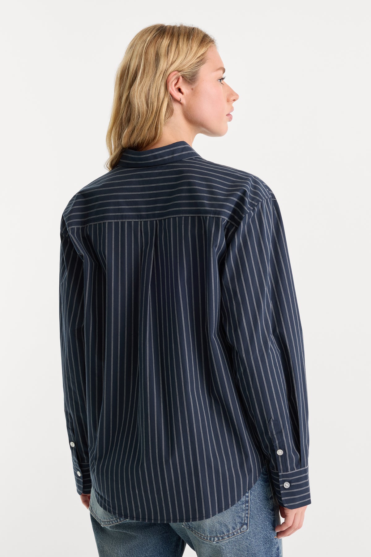 THE POPLIN EASY SHIRT | NAVY STRIPE