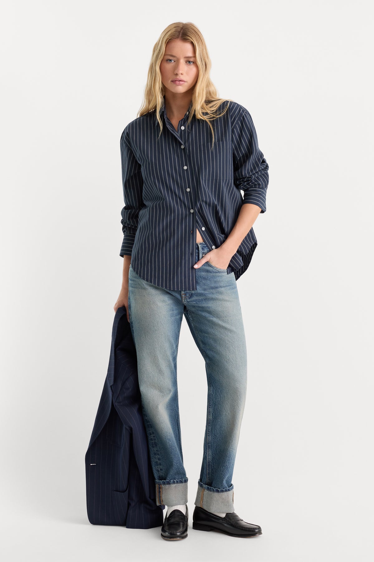 THE POPLIN EASY SHIRT | NAVY STRIPE
