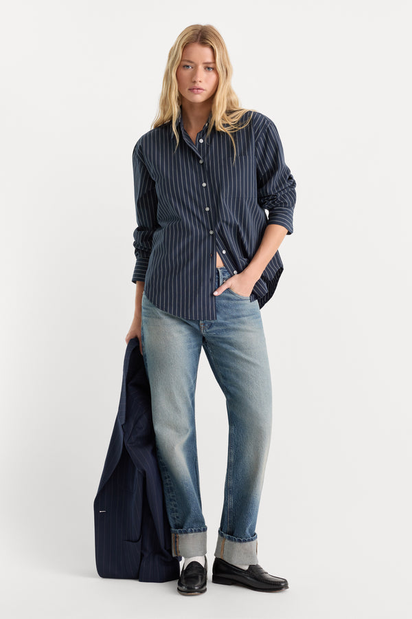 THE POPLIN EASY SHIRT | NAVY STRIPE